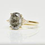 9ct yellow gold salt and pepper oval diamond engagement trilogy ring