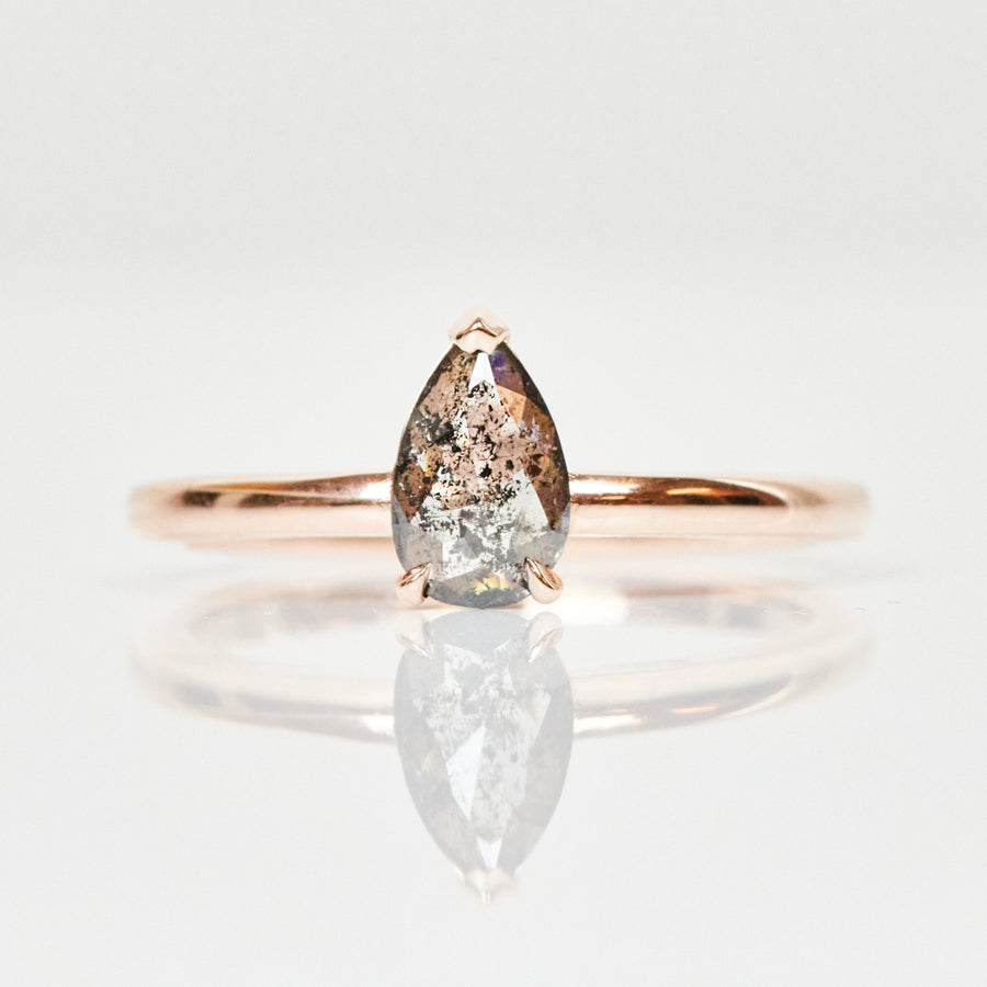0.94ct Pear Shape Salt and Pepper Diamond Ring, Juno Setting