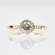 18ct yellow gold salt and pepper round brilliant cut diamond engagement one-of-a-kind ring