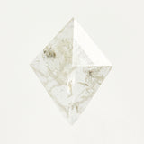 Kite-shaped rose-cut icy white salt and pepper diamond.