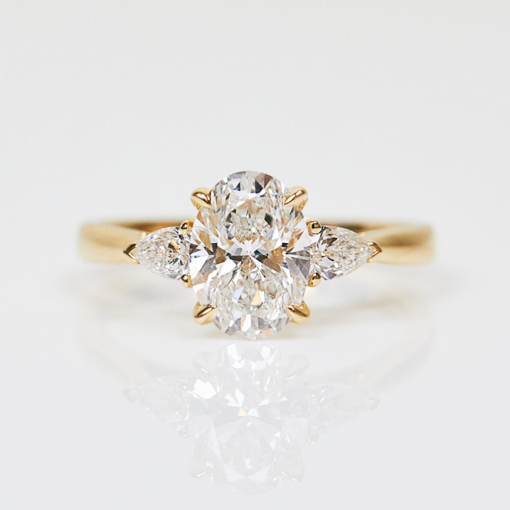 18ct yellow gold oval trilogy lab grown diamond ring UK