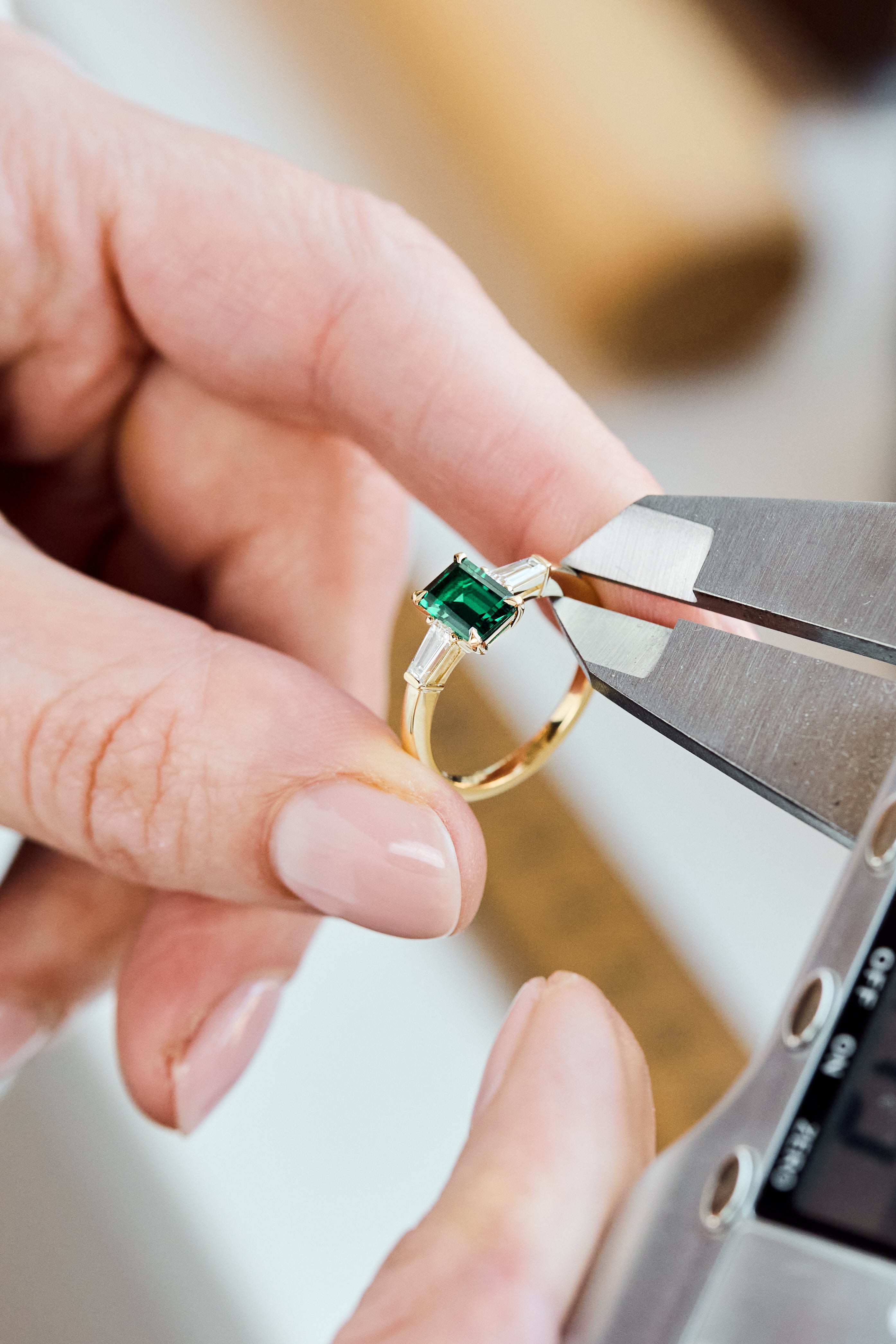 Lab Grown Emerald Cut Emerald Engagement Ring
