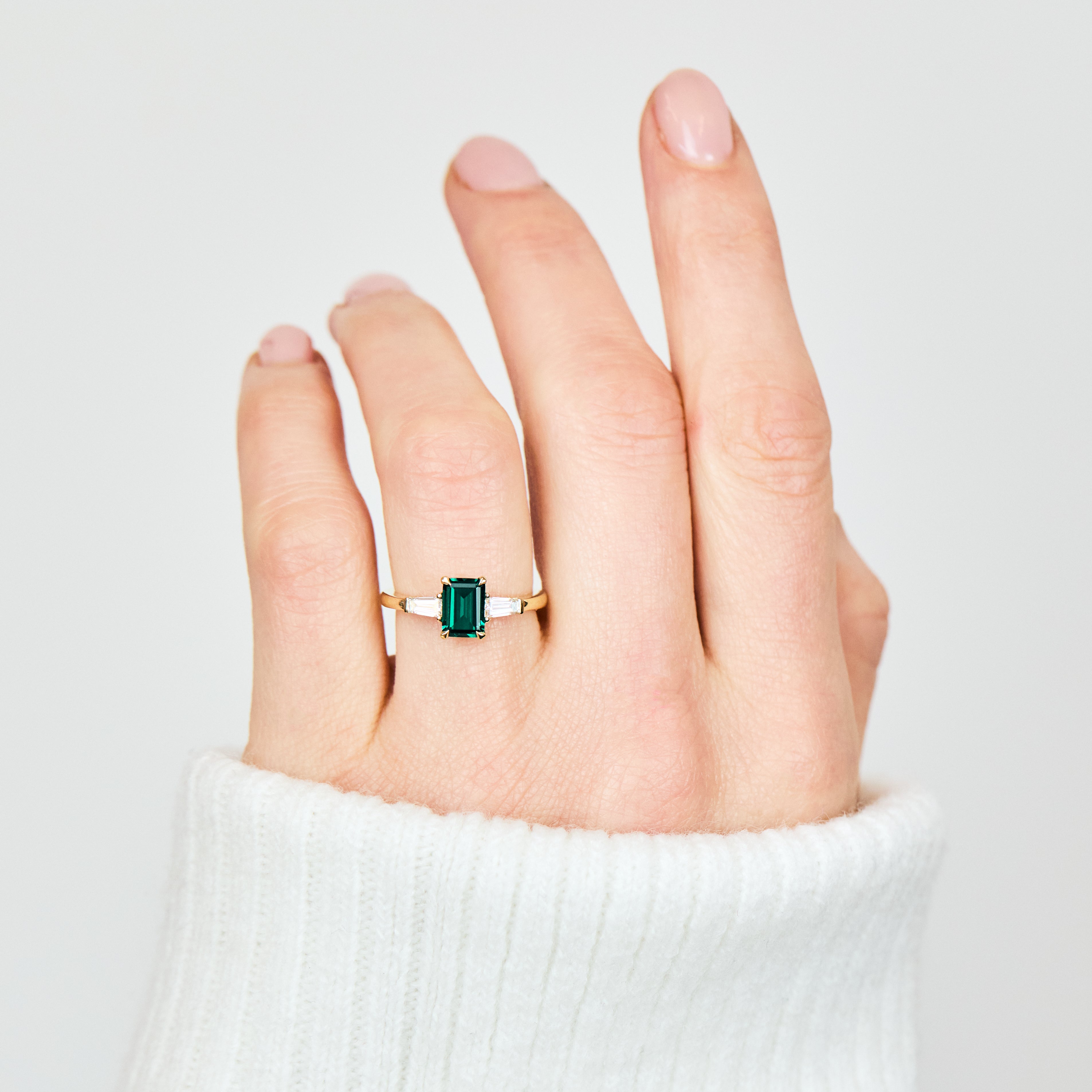 Lab Grown Emerald Cut Emerald Engagement Ring