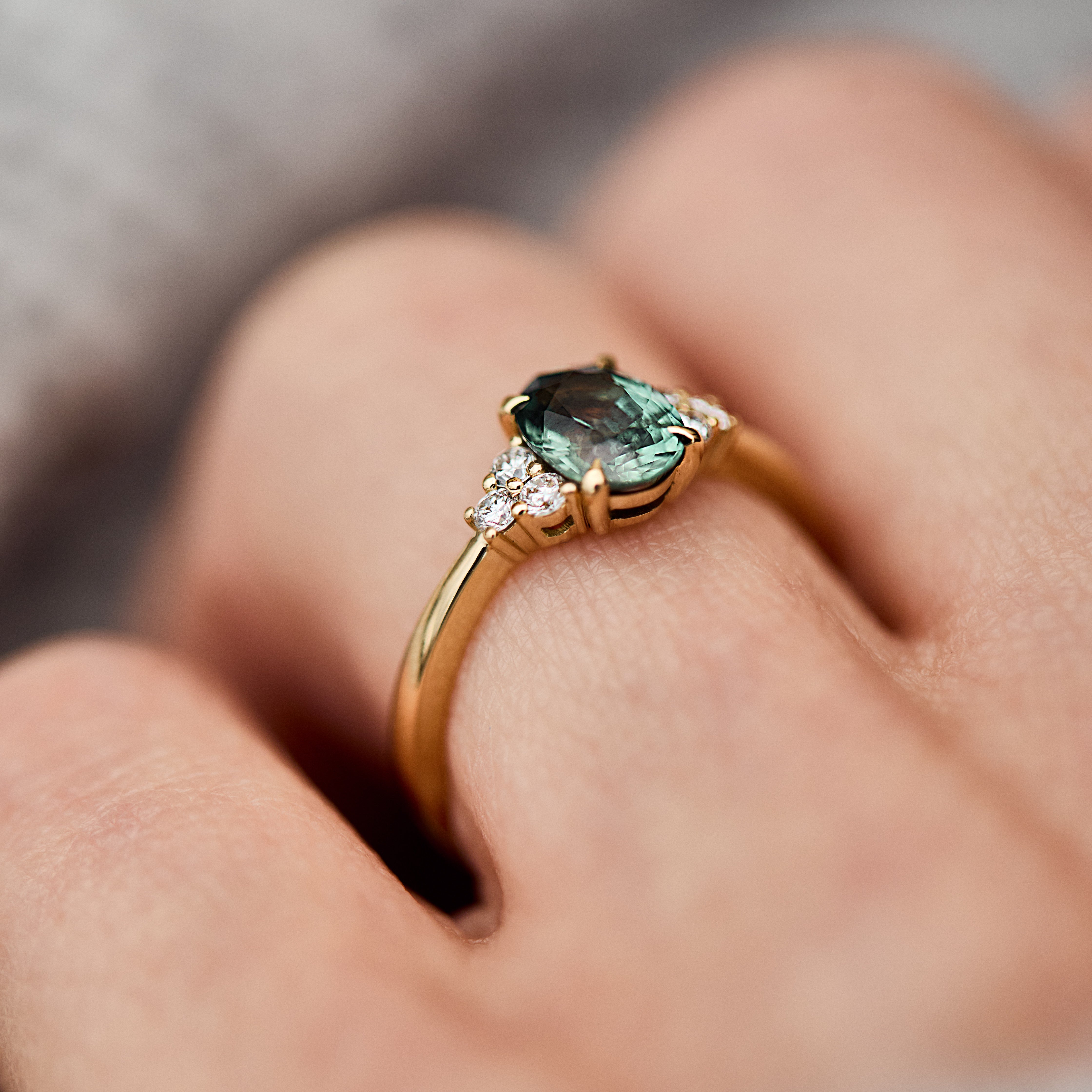 Oval Australian Green Sapphire Engagement Ring