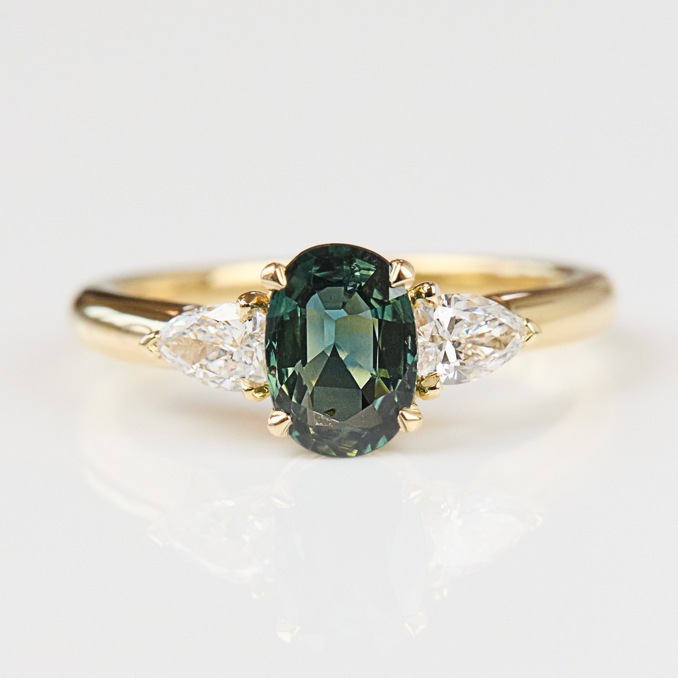 Oval Green Sapphire Engagement Ring Trilogy