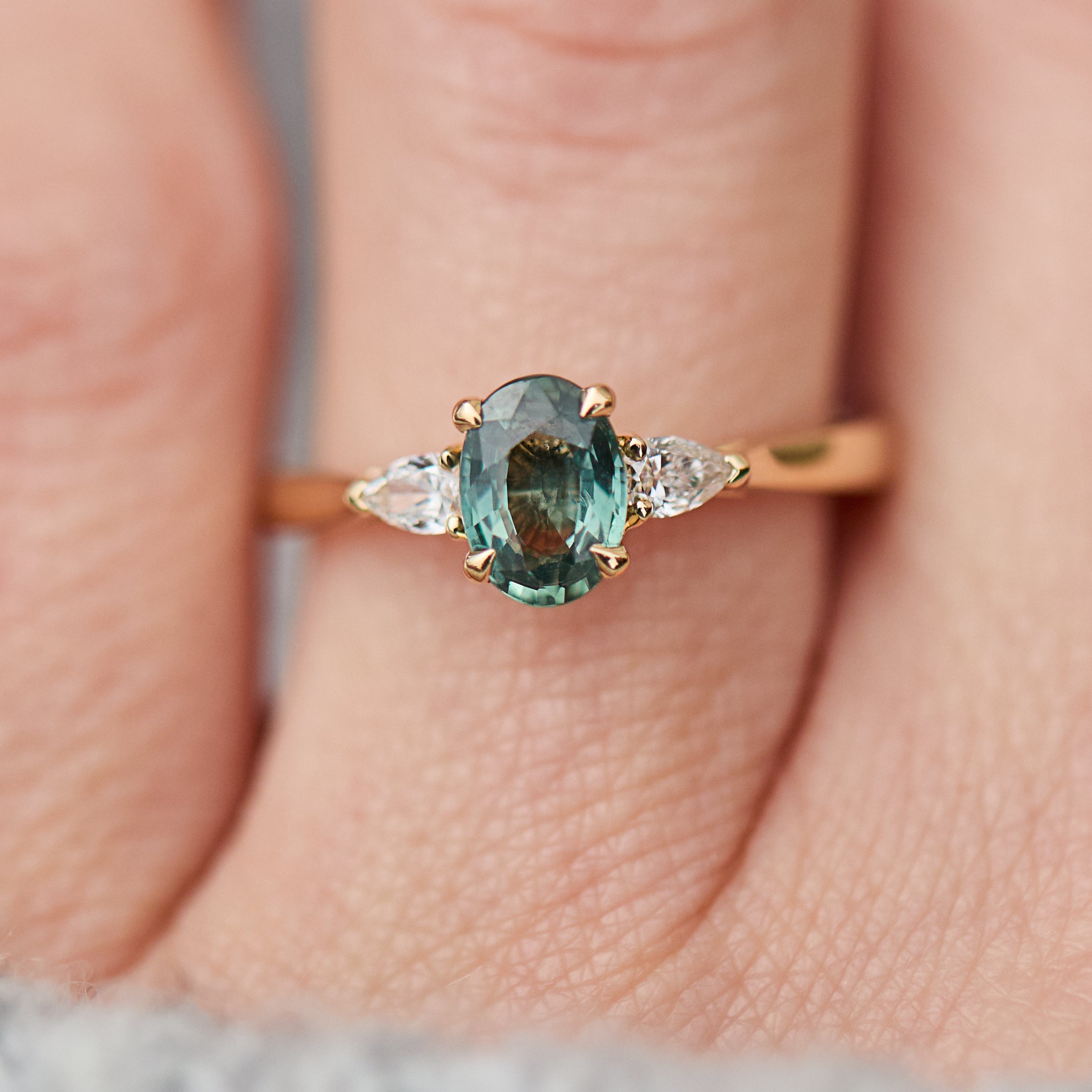 Oval Green Sapphire Engagement Ring