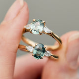 Oval Unheated Green Sapphire Engagement Rings