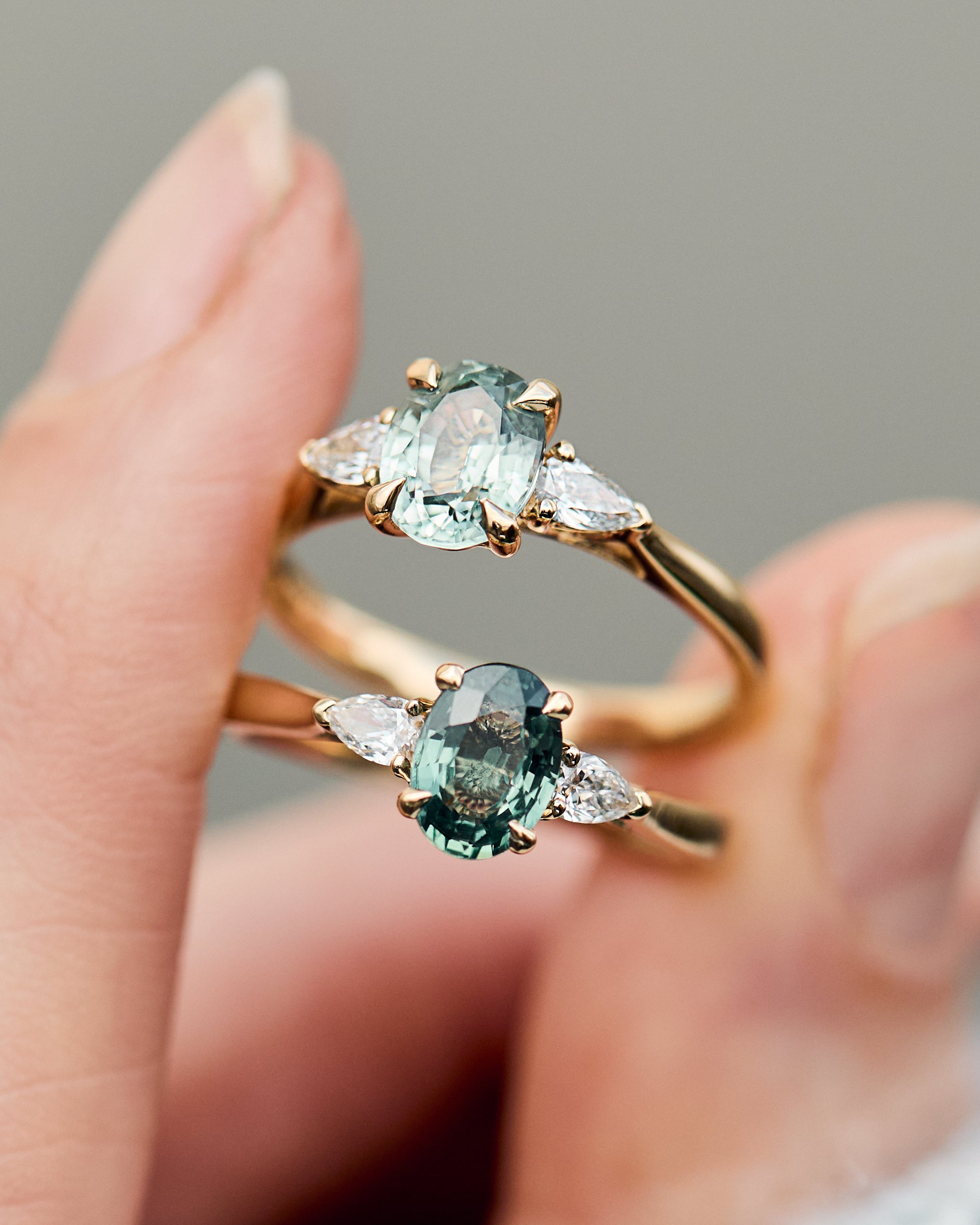 Oval Unheated Green Sapphire Engagement Rings