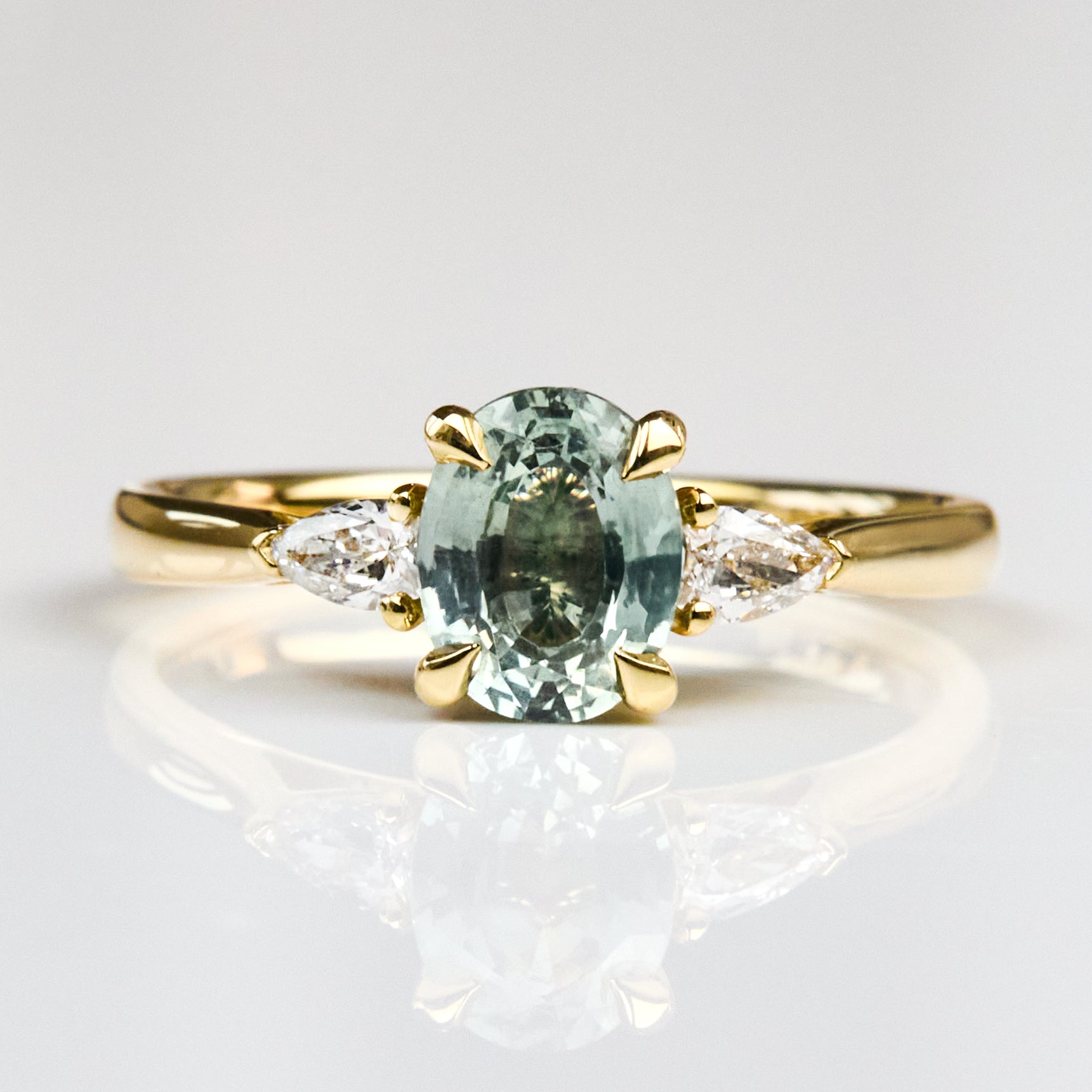 Oval Unheated Green Sapphire Engagement Ring
