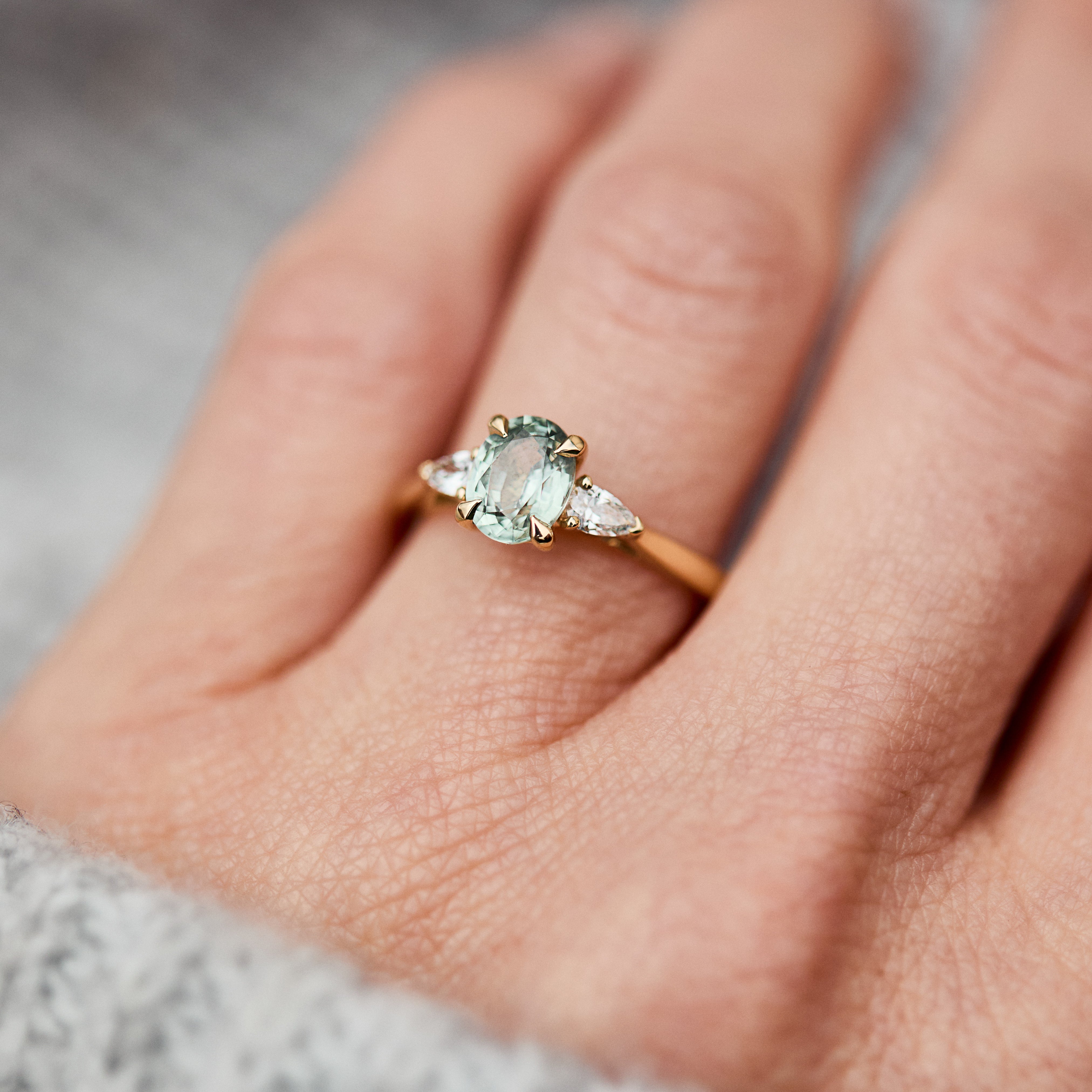 Oval Unheated Green Sapphire Engagement Ring