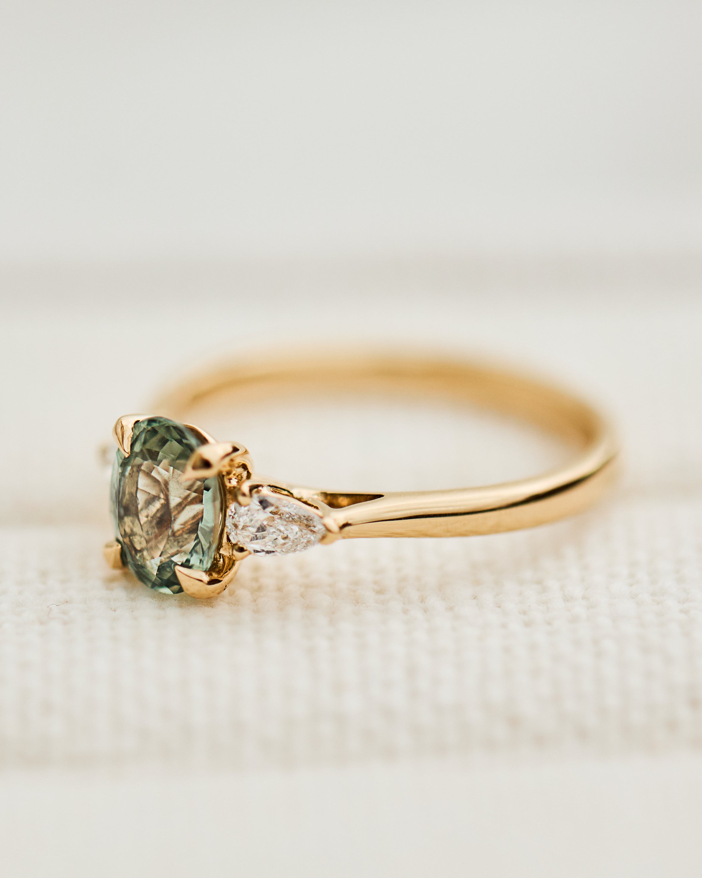 Oval Unheated Green Sapphire Engagement Ring