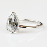 Pear Rose Cut Dark Salt and Pepper Diamond Solitaire Engagement Ring