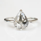 Pear Rose Cut Dark Salt and Pepper Diamond Solitaire Engagement Ring