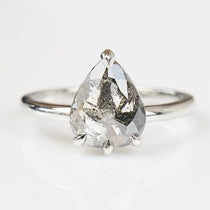 Pear Rose Cut Dark Salt and Pepper Diamond Solitaire Engagement Ring