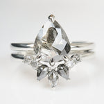 Pear Rose Cut Dark Salt and Pepper Diamond Solitaire Engagement Ring