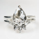 Pear Rose Cut Dark Salt and Pepper Diamond Solitaire Engagement Ring