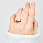 Pear Rose Cut Dark Salt and Pepper Diamond Solitaire Engagement Ring