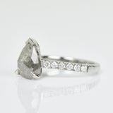 Platinum salt and pepper pear diamond engagement solitaire ring