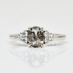 Platinum salt and pepper oval diamond engagement one-of-a-kind ring