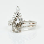 Platinum salt and pepper pear diamond engagement trilogy ring