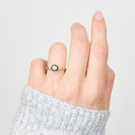 18ct yellow gold salt and pepper round brilliant cut diamond engagement trilogy ring