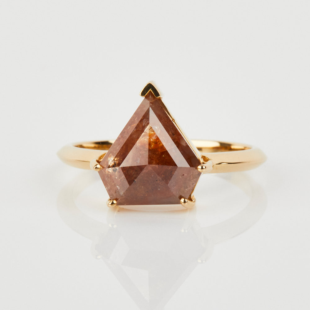 Rustic orange shield Cut Diamond solitaire Ring