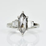 Platinum salt and pepper hexagon diamond engagement one-of-a-kind ring