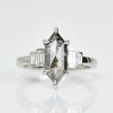 Platinum salt and pepper hexagon diamond engagement one-of-a-kind ring