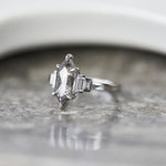 Platinum salt and pepper hexagon diamond engagement one-of-a-kind ring