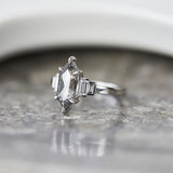 Platinum salt and pepper hexagon diamond engagement one-of-a-kind ring
