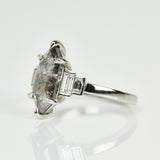 Platinum salt and pepper hexagon diamond engagement one-of-a-kind ring