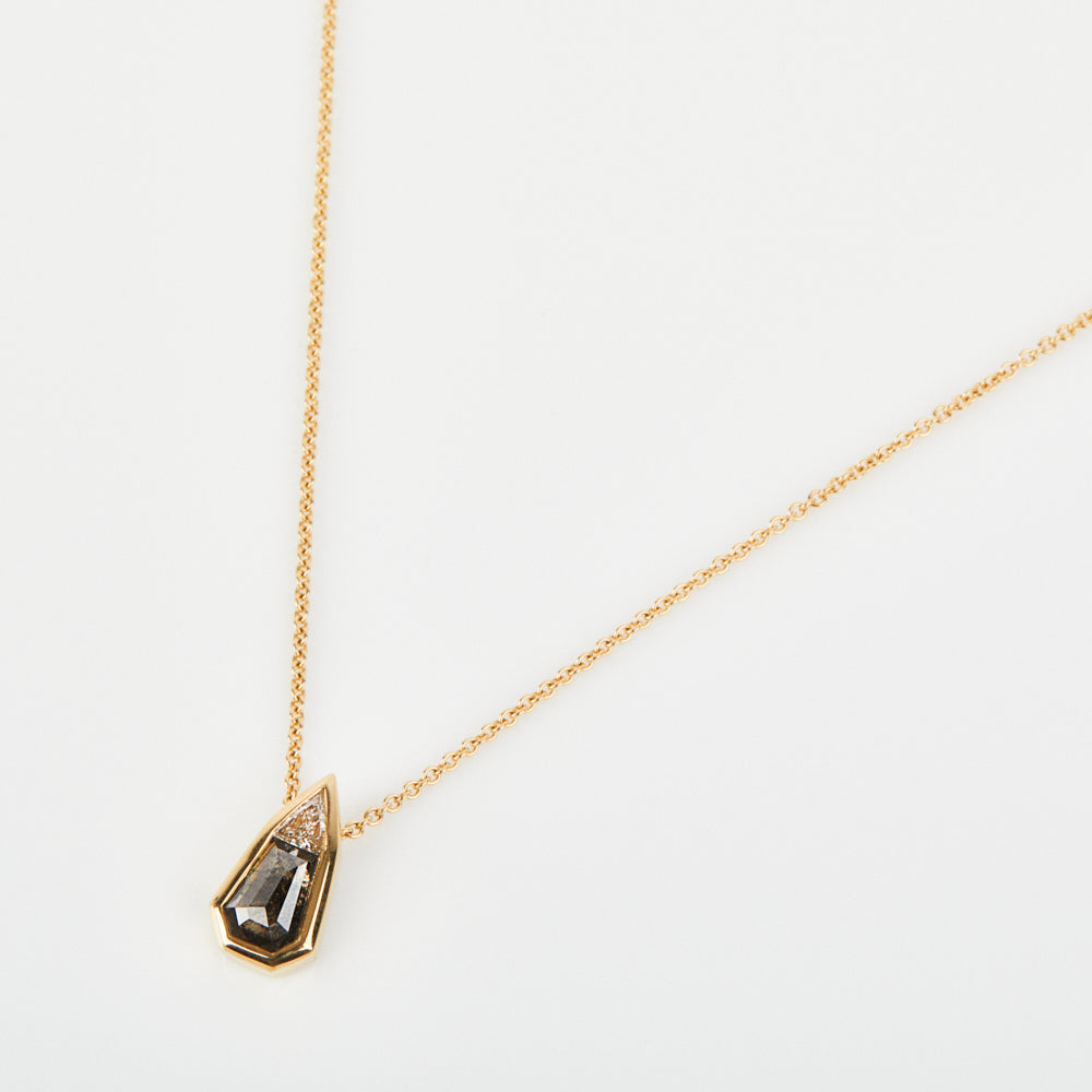 Salt and pepper diamond and white trilliant diamond necklace in 18ct yellow gold.