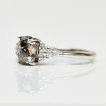 Platinum salt and pepper oval diamond engagement one-of-a-kind ring