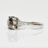 Platinum salt and pepper oval diamond engagement one-of-a-kind ring