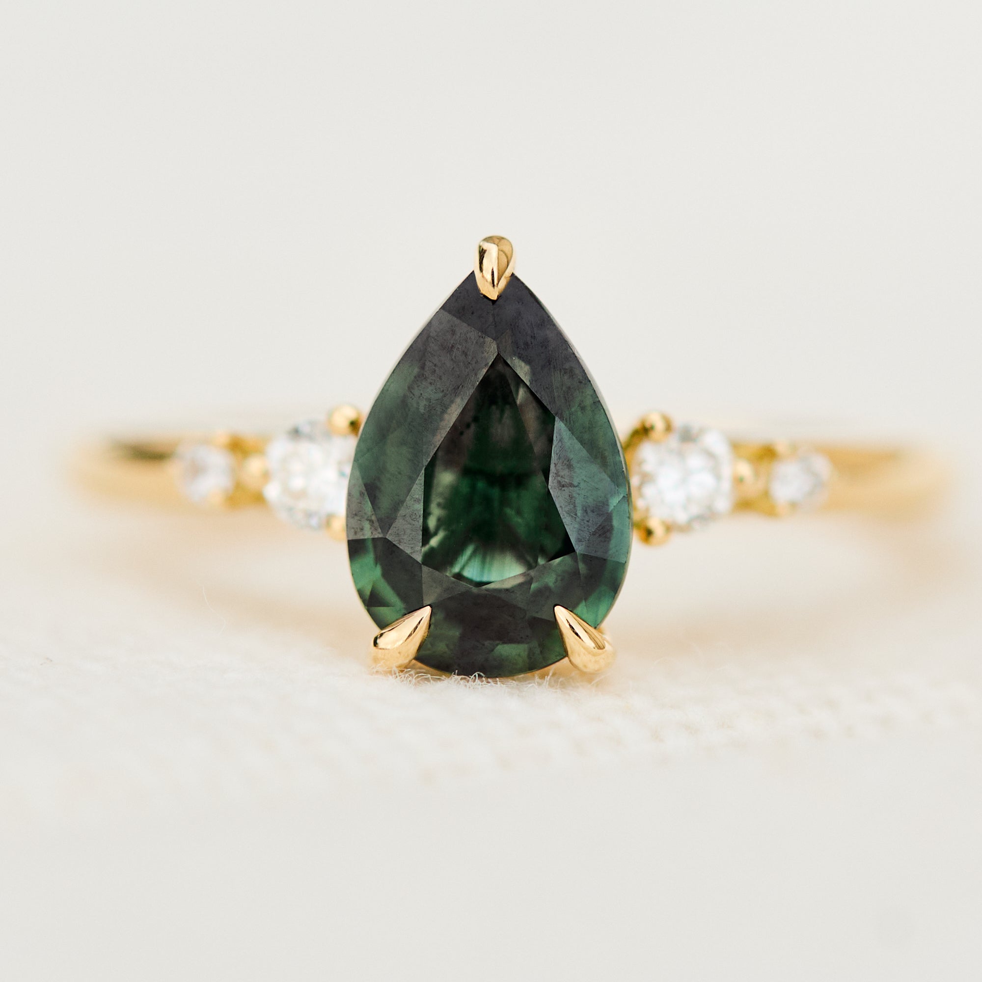 Pear Green Sapphire Engagement Ring