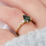 Pear Green Sapphire Engagement Ring