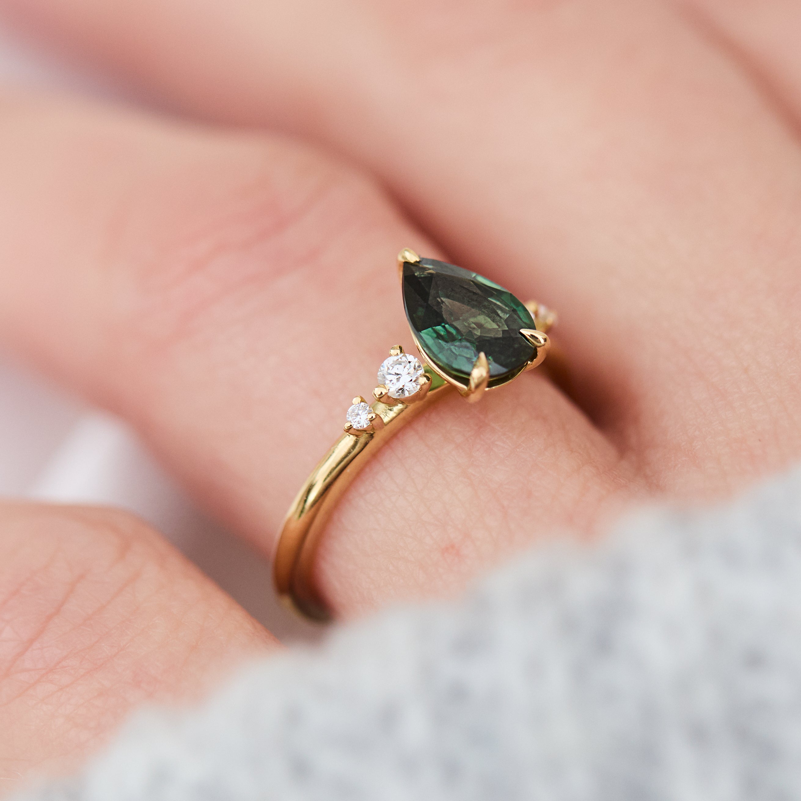 Pear Green Sapphire Engagement Ring