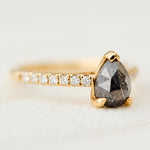 18ct yellow gold salt and pepper pear diamond engagement pavé ring