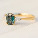 australian oval teal sapphire diamond yellow gold engagement ring