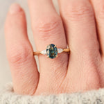 australian oval teal sapphire diamond yellow gold engagement ring