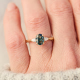 australian oval teal sapphire diamond yellow gold engagement ring