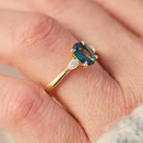 australian oval teal sapphire diamond yellow gold engagement ring