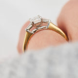 18ct yellow gold emerald cut trilogy lab grown diamond ring UK