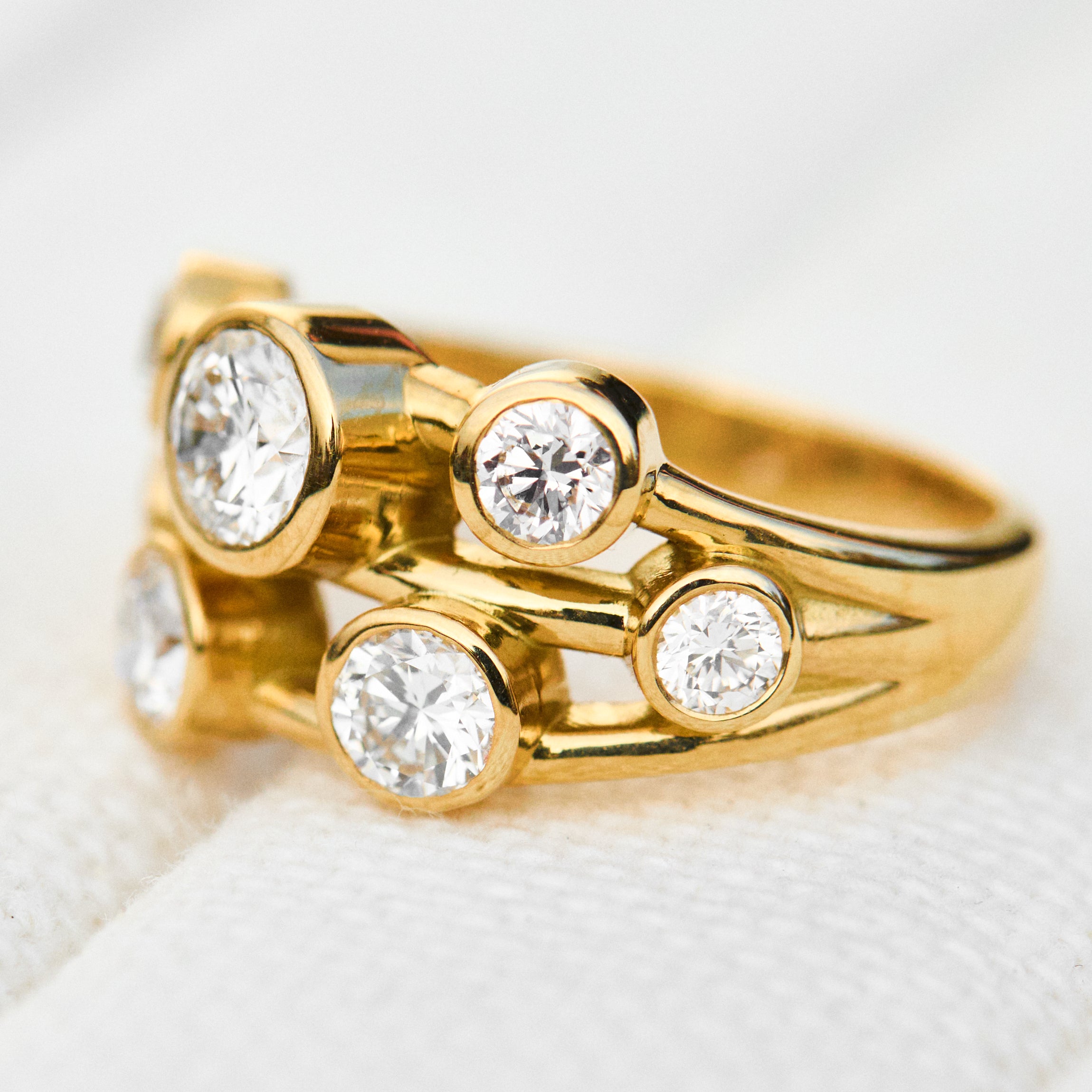one of a kind seven lab grown diamond yellow gold engagement ring