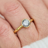 18ct yellow gold salt and pepper round brilliant cut diamond engagement bezel ring
