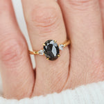 18ct yellow gold salt and pepper oval diamond engagement trilogy ring