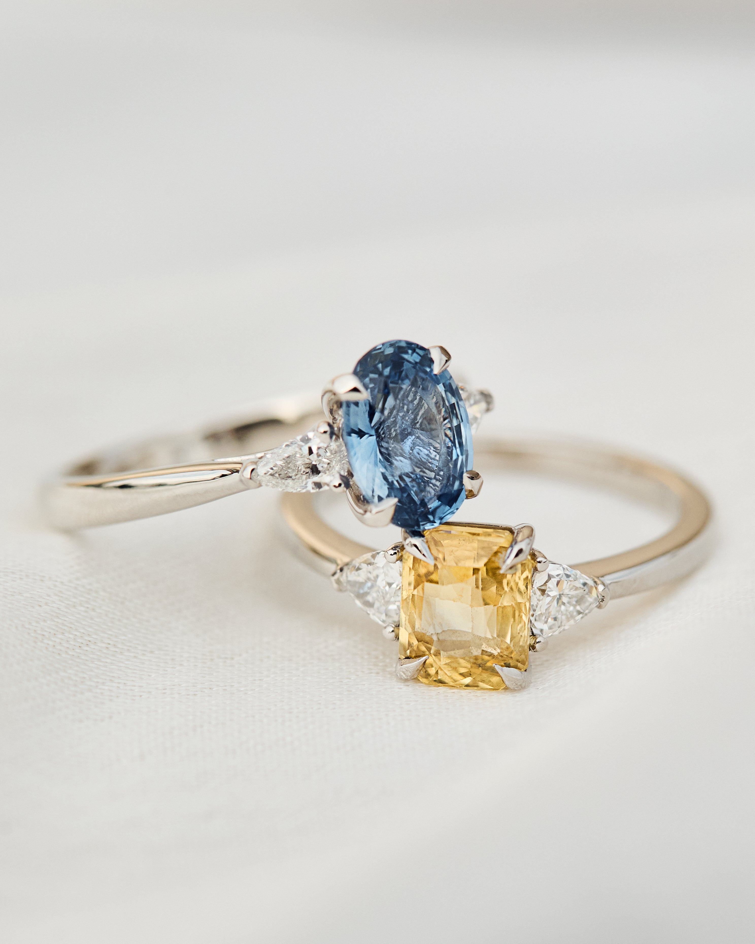 blue and yellow gemstone platinum rings