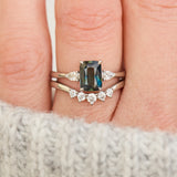 blue teal sapphire and diamond engagement ring stack