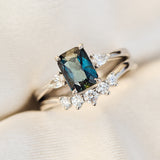 blue teal sapphire and diamond engagement ring stack