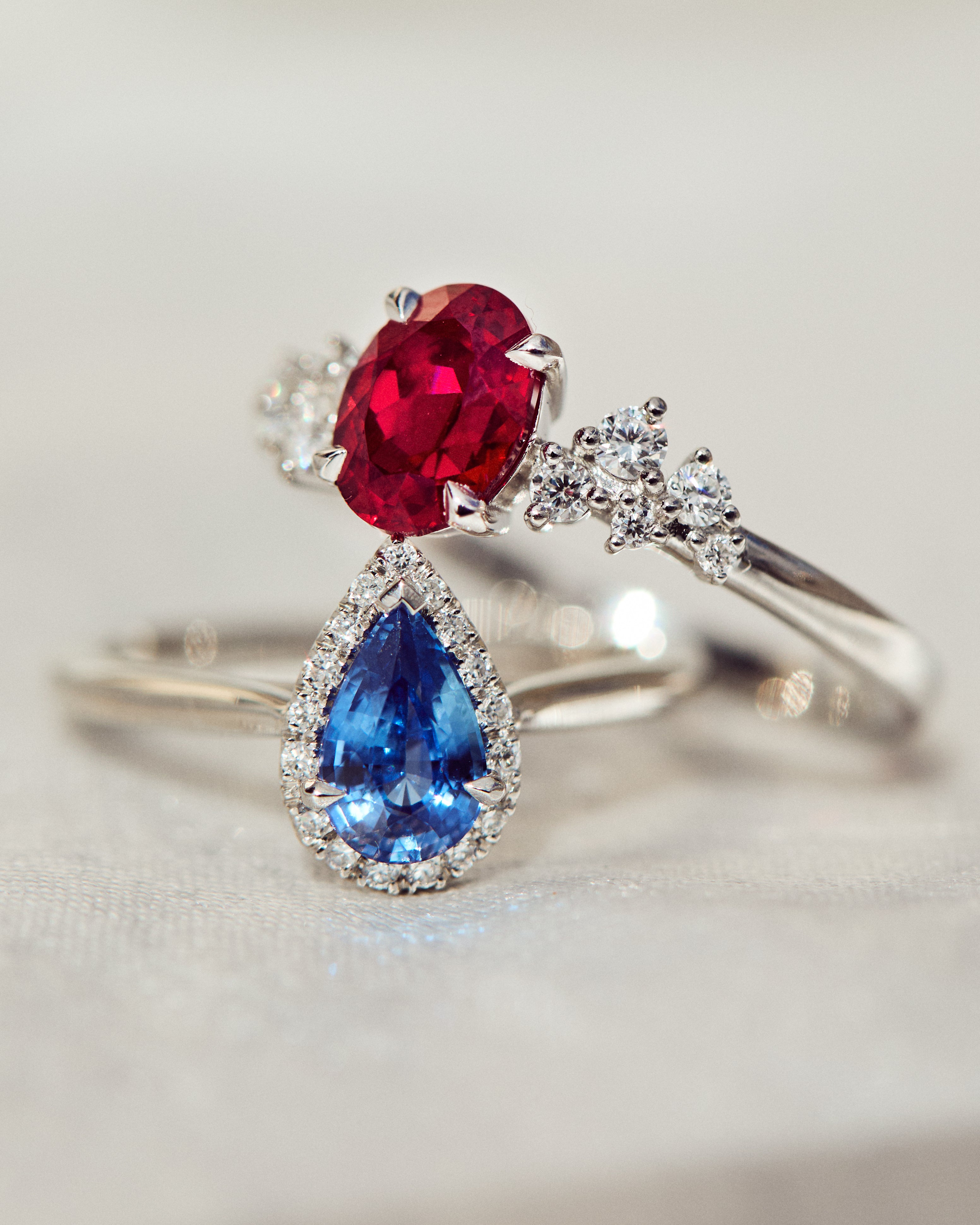 coloured gemstone engagement rings set in platinum